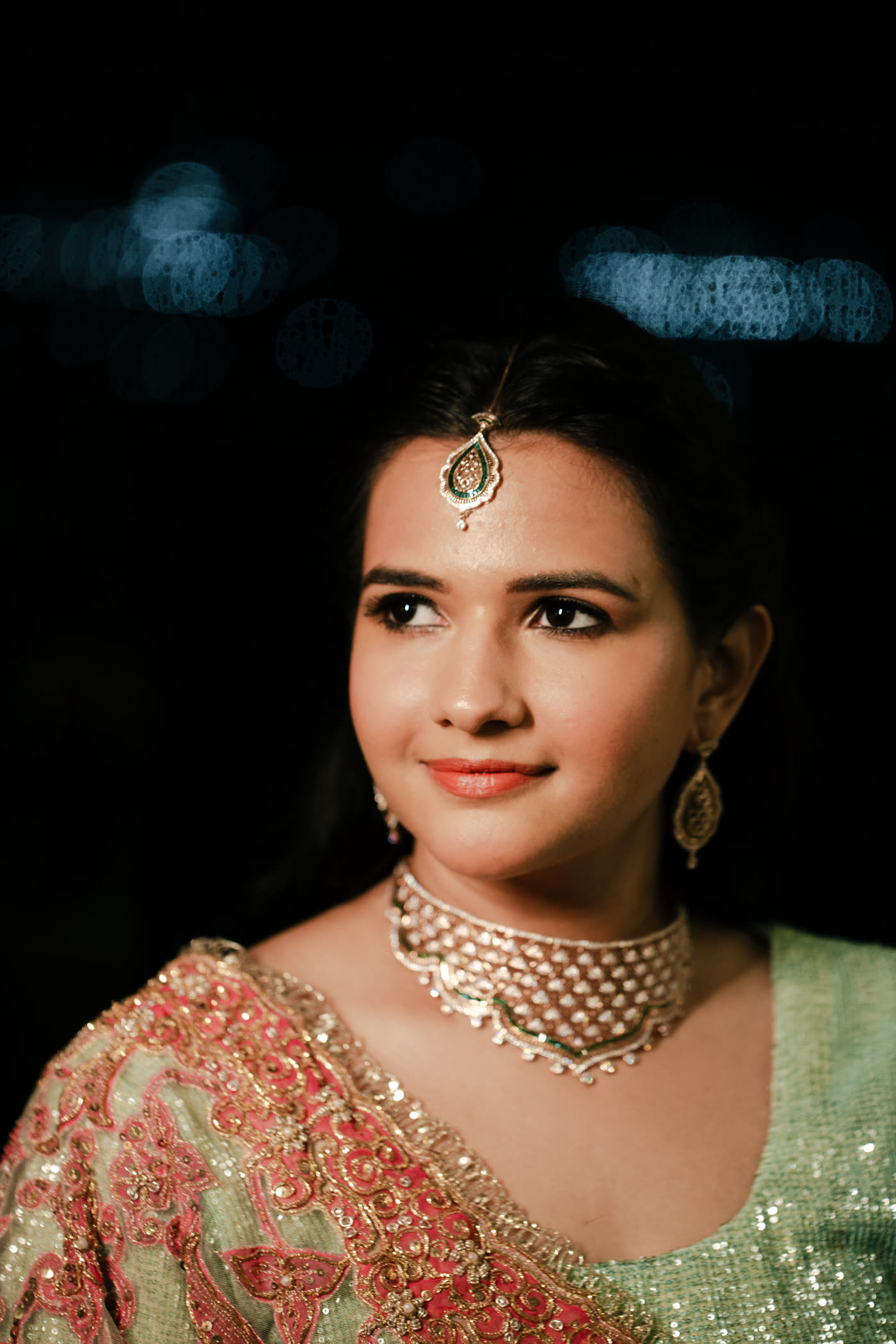 A bride's portrait in low light